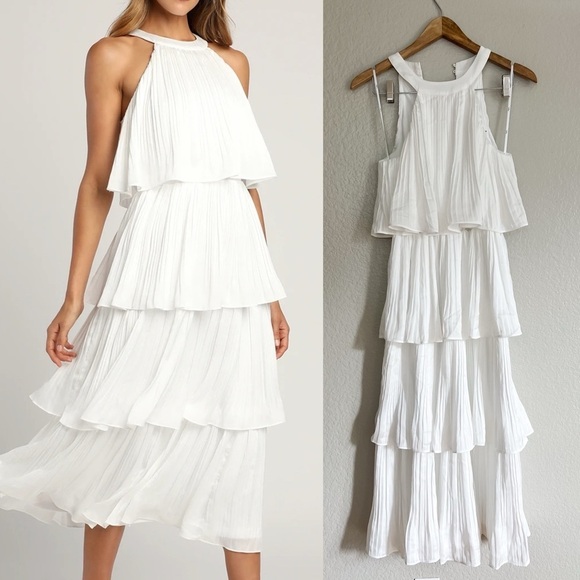 Lulus Dresses & Skirts - NWOT Tier and Far White Tiered Pleated Halter Midi Dress